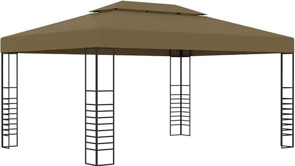 Gazebo da giardino 3x4 metri, color tortora, con struttura ventilata, ideale per creare ombra e ospitare incontri familiari, barbecue, picnic e feste di compleanno