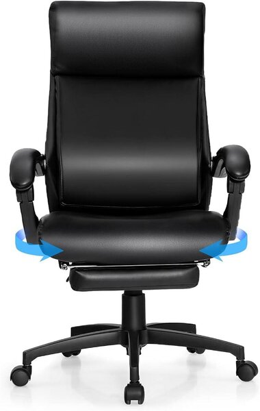 Sedia da ufficio ergonomica, con rivestimento in ecopelle, schienale alto regolabile, base girevole a 360° e capacità di carico fino a 150 kg, colore nero
