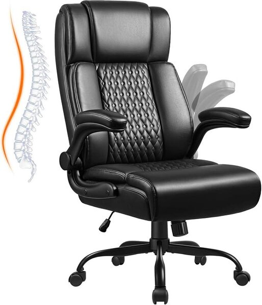 Poltrona da ufficio in pelle, sedia ergonomica con schienale alto e braccioli regolabili, portata massima 150 kg, sedia da scrivania con rotelle, adatta per ufficio e home office, colore nero