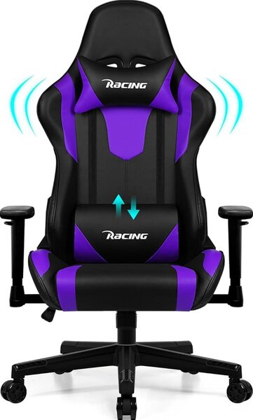 Sedia da gaming, sedia da ufficio ergonomica con supporto lombare regolabile, poggiatesta e braccioli, sedia da gaming imbottita, sedia da gamer con funzione reclinabile, capacità di carico di 150 kg, colore lilla