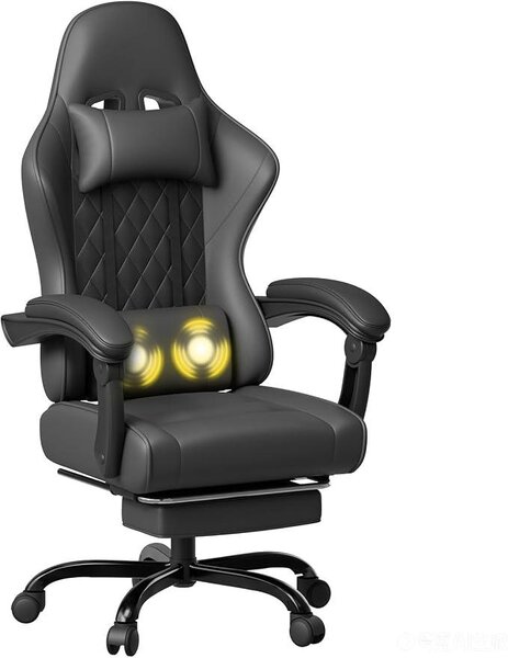 Sedia da gaming, sedia da scrivania con funzione massaggio, sedia da ufficio ergonomica con poggiapiedi, portata massima 150 kg, colore nero