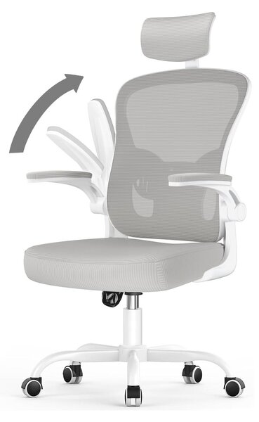 Sedia da ufficio ergonomica con schienale a rete e poggiatesta, colore grigio