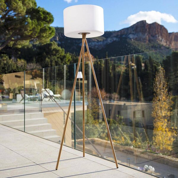 Lumisky Lampada LED da pavimento ricaricabile Tamboury, bianca/marrone, altezza 150 cm, dimmerabile, Legno chiaro, Metallo