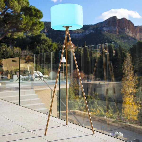 Lumisky Lampada LED da pavimento ricaricabile Tamboury, bianca/marrone, altezza 150 cm, dimmerabile, Legno chiaro, Metallo