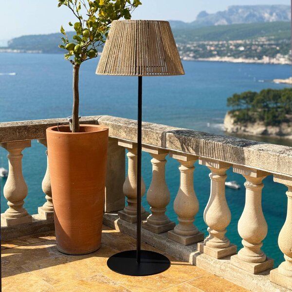 Lumisky Lampada LED da pavimento ricaricabile Raffy, nera/marrone chiaro, altezza 166 dimmerabile, Marrone / Ruggine, Plastica, Moderno