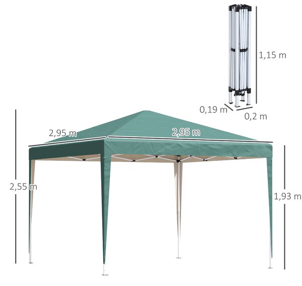 Outsunny Gazebo 3x3m Piegehvole con Borsa per Trasporto, Impermeabile, per campeggio e party,in Acciaio e Tessuto Oxford,Verde | Aosom Italy