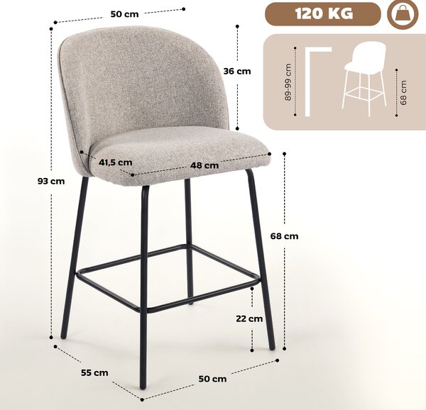 HOMCOM Set 2 Sgabelli da Bar con Schienale e Poggiapiedi, Rivestimento in Tessuto e Gambe in Acciaio, Grigio | Aosom Italy