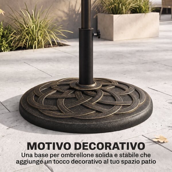Outsunny Base Ombrellone in Resina 19kg, Decorazioni Eleganti, Accoppiatore, Antiruggine, Φ54.5cm, Stile Raffinato, Bronzo|Aosom