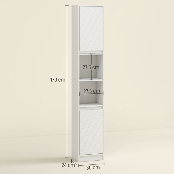 HOMCOM Mobile Colonna Bagno, Mobile Contenitore con 2 Ante, 2 Scomparti Aperti, 30x24x170 cm, Bianco | Aosom Italy
