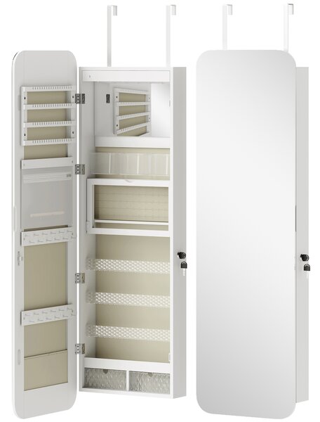 HOMCOM Specchio Portagioie con Luce LED e 2 Cassetti, Montato a Parete o su Porta, Bianco | Aosom Italy