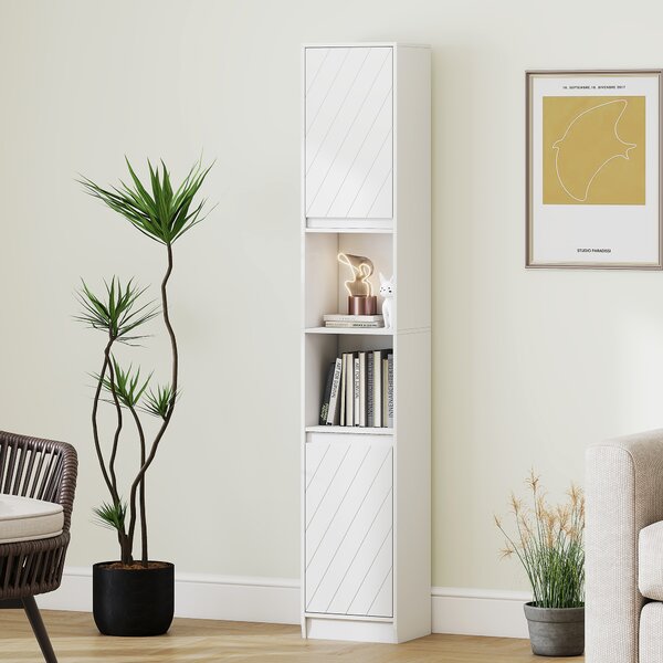 HOMCOM Mobile Colonna Bagno, Mobile Contenitore con 2 Ante, 2 Scomparti Aperti, 30x24x170 cm, Bianco | Aosom Italy