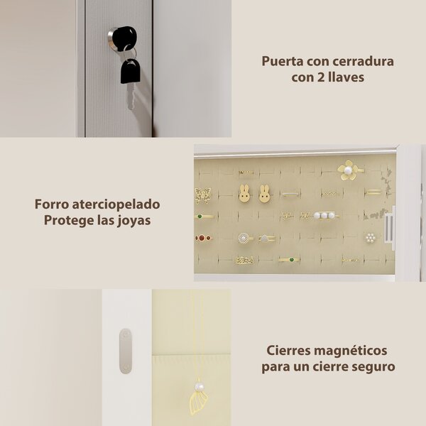 HOMCOM Specchio Portagioie con Luce LED e 2 Cassetti, Montato a Parete o su Porta, Bianco | Aosom Italy