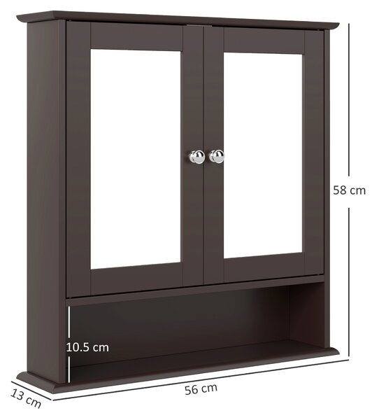 Kleankin Armadio da Bagno con Specchio, Armadio da Parete con 2 Ante, Ripiano Aperto e Ripiano Regolabile, 56x13x58 cm, Marrone Scuro | Aosom Italy