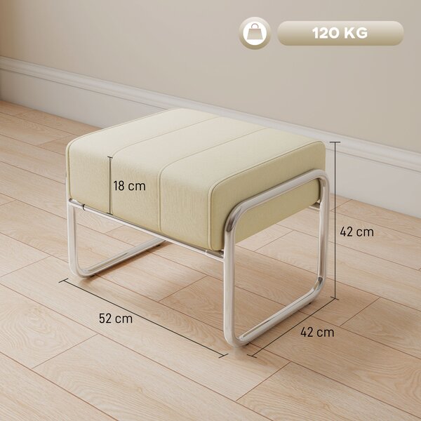 HOMCOM Poggiapiedi Pouf Seduta Imbottito Spesso con Rivestimento in Chenille e Gambe in Acciaio, per Camera da Letto, Beige | Aosom Italy