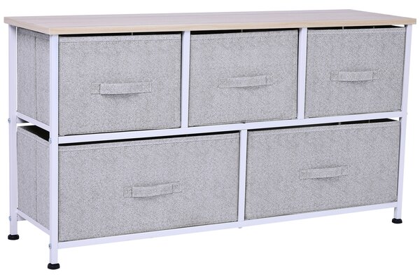 HOMCOM Cassettiera con 5 Cassetti per Camera, Struttura Metallica, 100x30x54 cm, Grigio | Aosom Italy