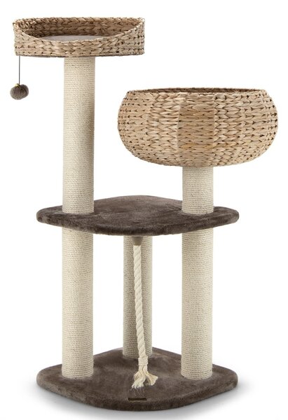 Costway Albero per gatti da interno con trespoli in sisal naturale, Lettini a forma di cesto con pallina appesa Marrone