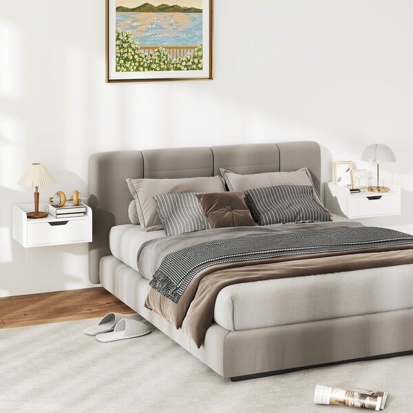 HOMCOM Set da 2 Comodini da Parete, Comodini Sospesi con Cassetto e Piano in Effetto Legno, 40x30x19,5 cm, Bianco | Aosom Italy