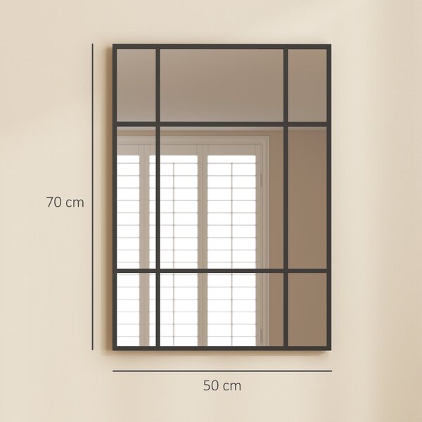 HOMCOM Specchio Rettangolare da Parete, Specchio a Finestra 70x50 cm con Cornice in Metallo, Specchio Decorativo per Soggiorno e Camera da Letto, Nero | Aosom Italy