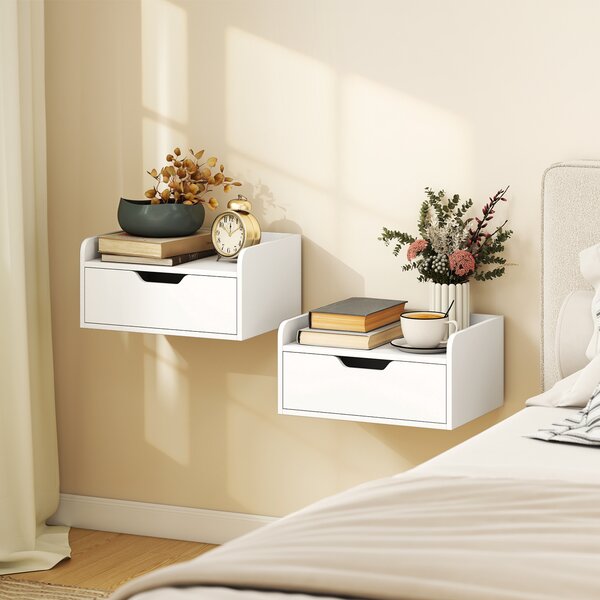HOMCOM Set da 2 Comodini da Parete, Comodini Sospesi con Cassetto e Piano in Effetto Legno, 40x30x19,5 cm, Bianco | Aosom Italy