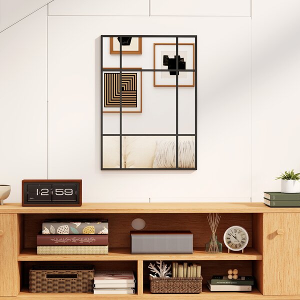 HOMCOM Specchio Rettangolare da Parete, Specchio a Finestra 70x50 cm con Cornice in Metallo, Specchio Decorativo per Soggiorno e Camera da Letto, Nero | Aosom Italy