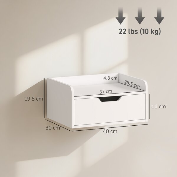HOMCOM Set da 2 Comodini da Parete, Comodini Sospesi con Cassetto e Piano in Effetto Legno, 40x30x19,5 cm, Bianco | Aosom Italy