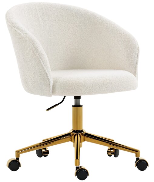 HOMCOM Sedia da Ufficio, Poltrona da Ufficio Ergonomica Regolabile in Altezza, Seduta Girevole, Base in Acciaio, Crema | Aosom Italy