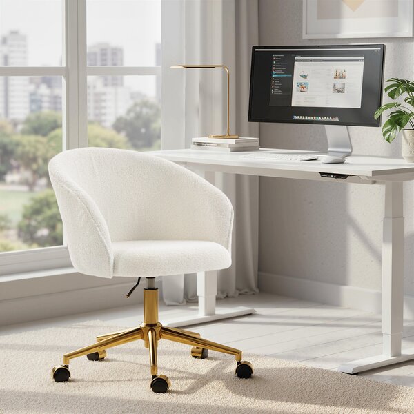 HOMCOM Sedia da Ufficio, Poltrona da Ufficio Ergonomica Regolabile in Altezza, Seduta Girevole, Base in Acciaio, Crema | Aosom Italy