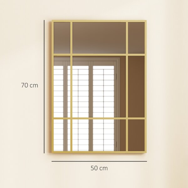 HOMCOM Specchio Rettangolare da Parete, Specchio a Finestra 70x50 cm con Cornice in Metallo, Specchio Decorativo per Soggiorno e Camera, Oro | Aosom Italy