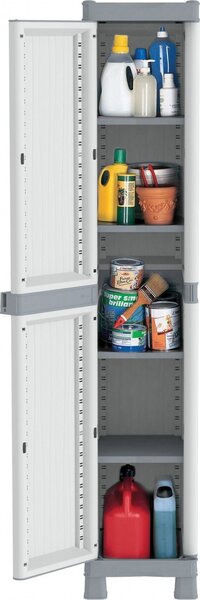 TERRY Armadio da Esterno / Balcone in Resina Antipioggia 1 anta 4 ripiani Dimensioni 35x44x181 cm colore Grigio - Wave
