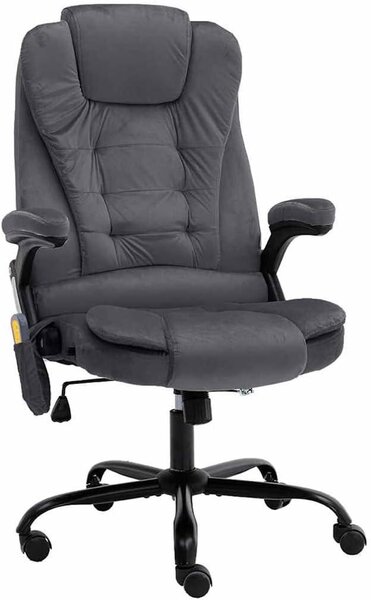 Sedia da ufficio grigio scuro con funzione massaggio: sedia ergonomica per scrivania con funzione massaggio e riscaldamento, poltrona direzionale in velluto, regolabile in altezza, con funzione reclinabile, ideale per ufficio e home office