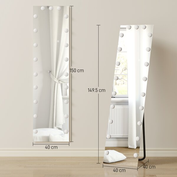 HOMCOM Specchio a Figura Intera 150x40 cm, Specchio da Terra RGB-LED con 21 Lampadine, 7 Tonalità, Interruttore Touch di Funzione Memoria | Aosom Italy