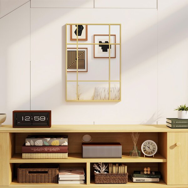 HOMCOM Specchio Rettangolare da Parete, Specchio a Finestra 70x50 cm con Cornice in Metallo, Specchio Decorativo per Soggiorno e Camera, Oro | Aosom Italy
