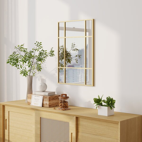 HOMCOM Specchio Rettangolare da Parete, Specchio a Finestra 70x50 cm con Cornice in Metallo, Specchio Decorativo per Soggiorno e Camera, Oro | Aosom Italy
