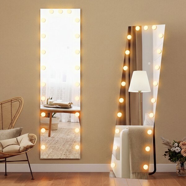 HOMCOM Specchio a Figura Intera 150x40 cm, Specchio da Terra RGB-LED con 21 Lampadine, 7 Tonalità, Interruttore Touch di Funzione Memoria | Aosom Italy