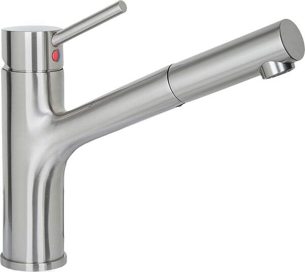 Miscelatore monocomando per lavello "Zelina" - Corpo in ottone di alta qualità - Aspetto in acciaio inossidabile - Doccetta estraibile / Miscelatore per bassa pressione / Miscelatore per cucina / Rubinetto / ZELE535 Con doccetta