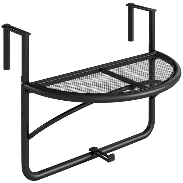 Outsunny Tavolino da Appendere alla Ringhiera del Balcone, Regolabile in Altezza, Ferro, Nero, 60x45x50 cm|Aosom