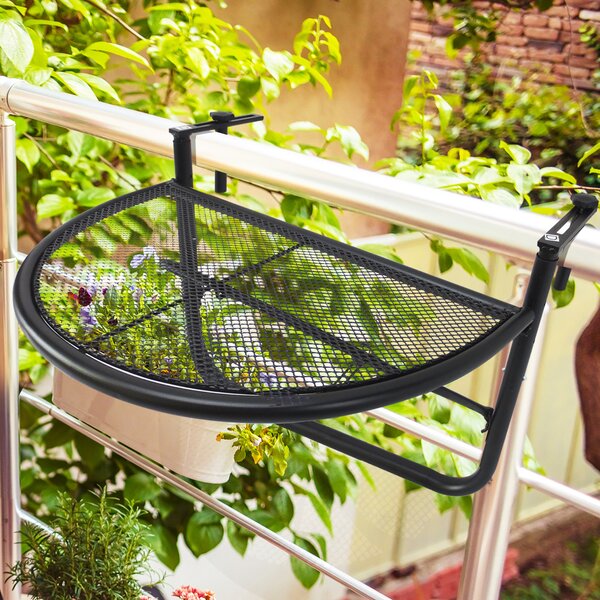 Outsunny Tavolino da Appendere alla Ringhiera del Balcone, Regolabile in Altezza, Ferro, Nero, 60x45x50 cm|Aosom