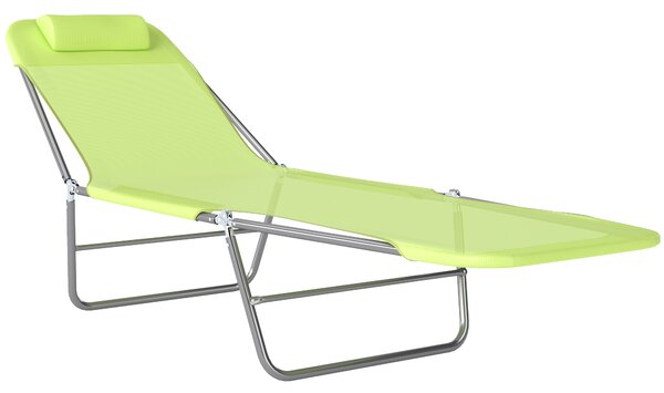 Outsunny Lettino da Giardino Pieghevole, Schienale Reclinabile, Cuscino Incluso, Lettino Prendisole, 182x56x24.5cm, Verde|Aosom