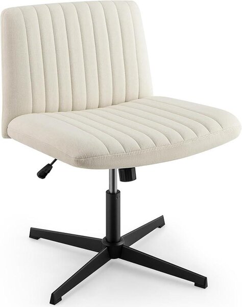 Sedie da ufficio, sedia da ufficio con schienale alto, sedia girevole senza braccioli, sedia da scrivania con seduta ampia, sedia da ufficio con base a croce, regolabile in altezza, con funzione basculante, design moderno (beige)