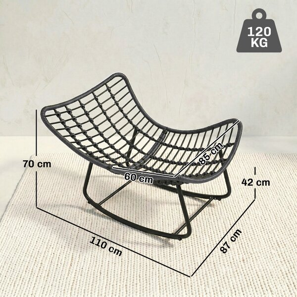 Outsunny Sedia a Dondolo in Rattan con Cuscino Morbido per Giardino, Balcone, Grigio Scuro | Aosom Italy