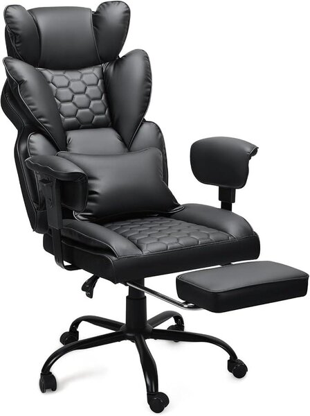 Sedia da ufficio, sedia da scrivania, sedia ergonomica, sedia girevole con altezza regolabile, schienale regolabile da 90-135°, poltrona da ufficio, sedia da ufficio con portata massima di 200 kg, poltrona in (PU) con supporto lombare
