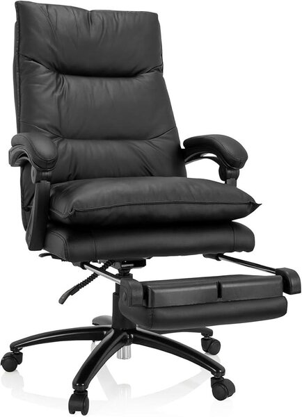 729439 Sedia da ufficio ergonomica, modello Relax CL 200, rivestita in ecopelle, con altezza regolabile, girevole e poggiapiedi estraibile, colore nero