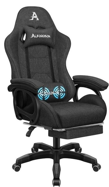 Sedia da gaming, sedia da computer, poltrona massaggiante. Capacità di carico: 180 kg. Regolabile. Sedia ergonomica per PC, girevole a 360°. Solo l'imballaggio è danneggiato. Tessuto in lino, colore grigio