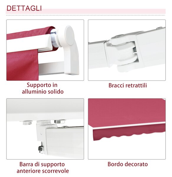 Outsunny Tenda da Sole Avvolgibile a Caduta Manuale per Porte e Finestre, in Alluminio e Poliestere Anti-UV, 295x245cm, Rosso Scuro | Aosom Italy