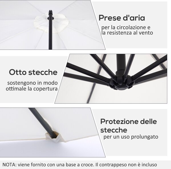Outsunny Ombrellone da Esterni Struttura in Acciaio e Poliestere Impermeabile Anti-UV Φ300x250cm Crema|Aosom