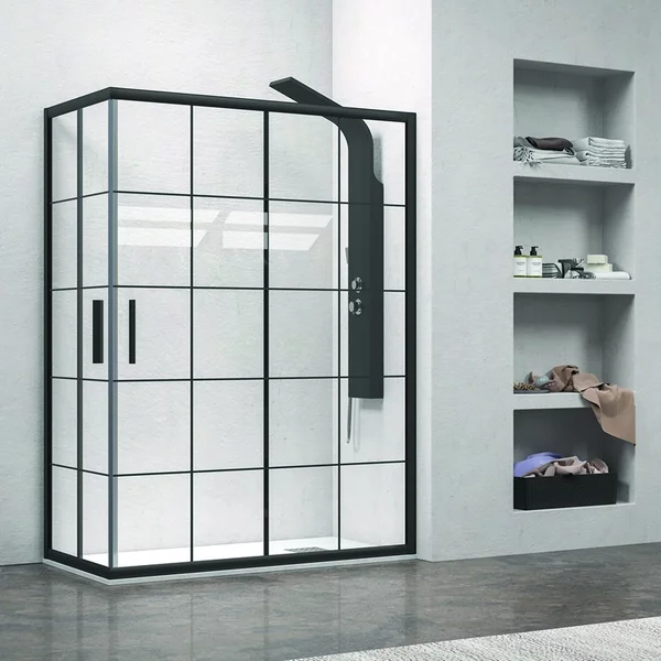 Box doccia 70x70 telaio nero vetro quadrati neri NICO-B1000 - KAMALU
