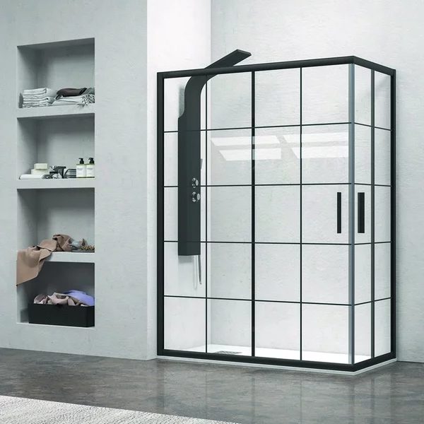Box doccia 80x70 nero vetro a quadrati neri NICO-B1000 - KAMALU