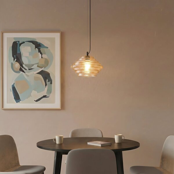 Lampada a sospensione Lindby, Orliana, dimmerabile, Giallo, Soggiorno, Vetro, Moderno