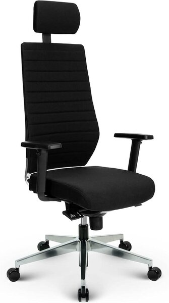 Sedia da ufficio ergonomica, modello Chefsessel V1301, rivestita in tessuto nero, con poggiatesta regolabile. Ideale per l'ufficio e lo smart working. Capacità di carico: 150 kg