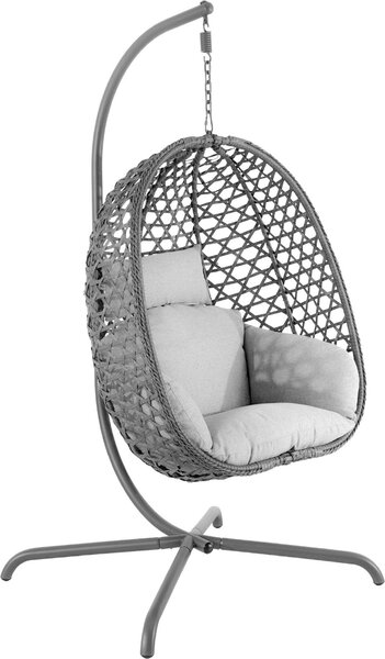 Di volio Poltrona sospesa SOMI con telaio - grigio, poltrona sospesa da esterno in rattan PE con telaio in acciaio, resistente alle intemperie e confortevole